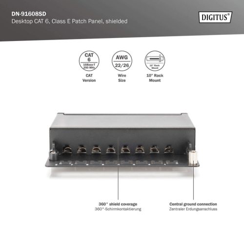 DIGITUS DN-91608SD Cat.6 8port asztali fekete árnyékolt patch panel