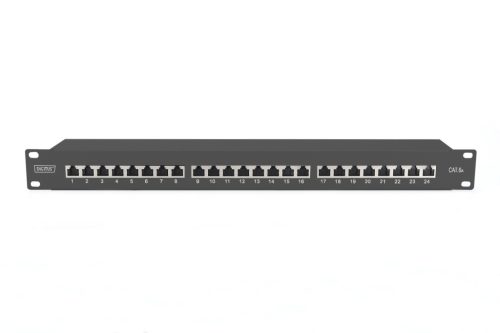 DIGITUS DN-91624S-EA-B 19" 1U 24port Cat.6A kompakt fekete árnyékolt patch panel