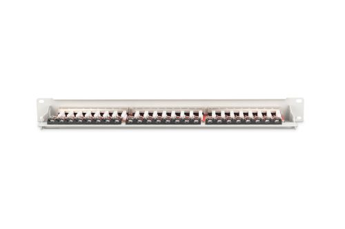 DIGITUS DN-91624S-EA 19" 1U 24port Cat.6A kompakt szürke árnyékolt patch panel