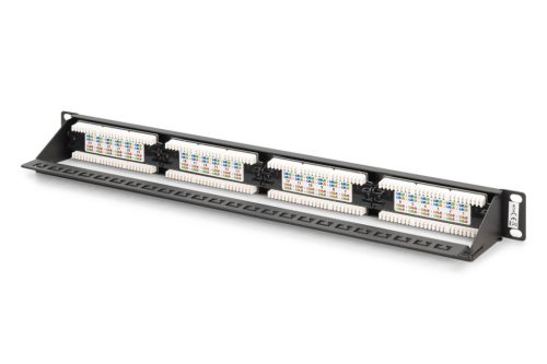 DIGITUS DN-91624U-CR 19" 1U 24port Cat.6 kompakt fekete árnyékolatlan patch panel