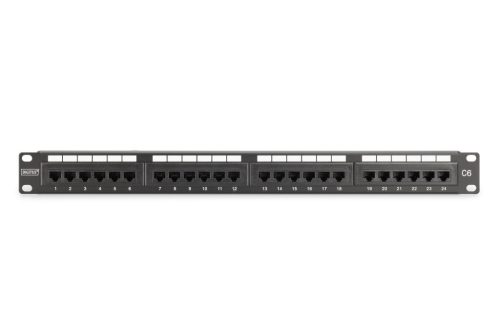 DIGITUS DN-91624U-CR 19" 1U 24port Cat.6 kompakt fekete árnyékolatlan patch panel