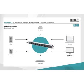   DIGITUS DN-95401 19" 1U PDU 8xCEE 7/3 schuko aljzat CEE7/7 csatlakozó 2m elosztósor