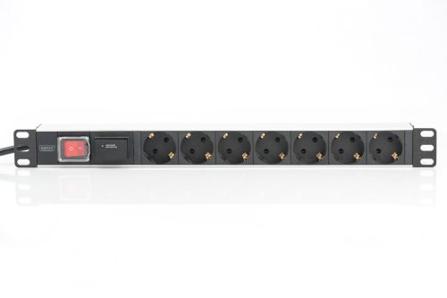DIGITUS DN-95407 19" 1U PDU 7xCEE 7/3 schuko aljzat CEE7/7 csatlakozó 2m túlfeszültségvédett elosztósor