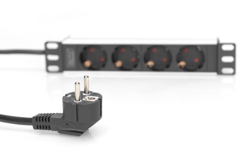 DIGITUS DN-95418 10" 1U PDU 230V 16A 4x Schuko aljzat CEE7/7 csatlakozó hálózati 2m elosztósor