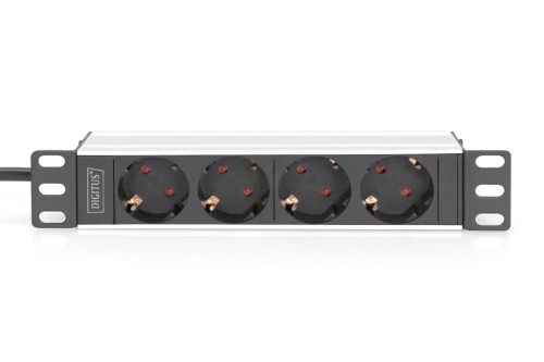 DIGITUS DN-95418 10" 1U PDU 230V 16A 4x Schuko aljzat CEE7/7 csatlakozó hálózati 2m elosztósor