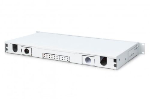 DIGITUS DN-96331-4 19" 1U 12xLC duplex OM4 toldóval pigtaillel és kötőkazettával szerelt optikai patch panel