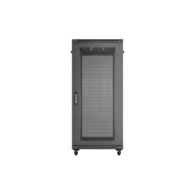   Lanberg FF01-6027-23B 19" 27U SZÉL:600mm MÉLY:1000mm MAG:1300mm lapraszerelt hálós fémajtós fekete álló szerver szekrény