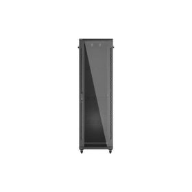   Lanberg FF01-6042-12B 19" 42U SZÉL:600mm MÉLY:1000mm MAG:2047mm lapraszerelt üvegajtós fekete szerver szekrény