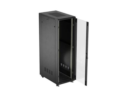 Lanberg FF01-6042-12B 19" 42U SZÉL:600mm MÉLY:1000mm MAG:2047mm lapraszerelt üvegajtós fekete szerver szekrény
