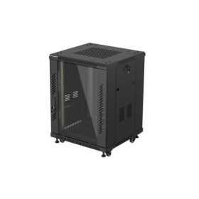   Lanberg FF01-6615-12B 19" 15U SZÉL:600mm MÉLY:600mm MAG:848mm lapraszerelt üvegajtós fekete álló rack szekrény