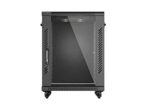 Lanberg FF01-6615-12B 19" 15U SZÉL:600mm MÉLY:600mm MAG:848mm lapraszerelt üvegajtós fekete álló rack szekrény