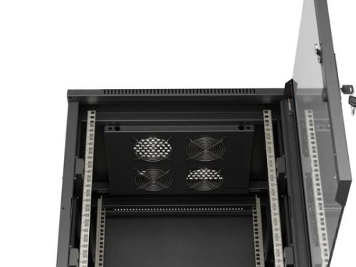 Lanberg FF01-6615-12B 19" 15U SZÉL:600mm MÉLY:600mm MAG:848mm lapraszerelt üvegajtós fekete álló rack szekrény