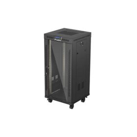   Lanberg FF01-6624-12BL 19" 24U SZÉL:600mm MÉLY:600mm MAG:1320mm lapraszerelt LCD üvegajtós fekete álló rack szekrény