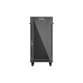   Lanberg FF01-6624-12BL 19" 24U SZÉL:600mm MÉLY:600mm MAG:1320mm lapraszerelt LCD üvegajtós fekete álló rack szekrény