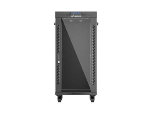 Lanberg FF01-6624-12BL 19" 24U SZÉL:600mm MÉLY:600mm MAG:1320mm lapraszerelt LCD üvegajtós fekete álló rack szekrény