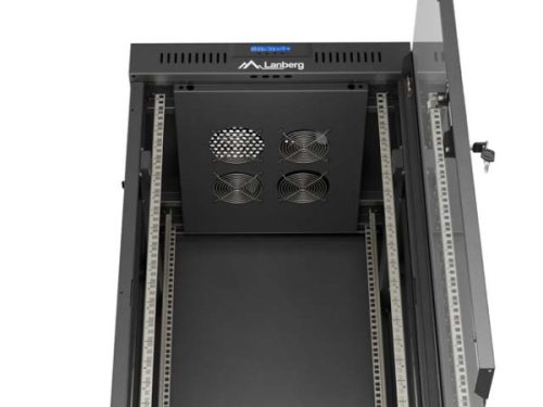 Lanberg FF01-6624-12BL 19" 24U SZÉL:600mm MÉLY:600mm MAG:1320mm lapraszerelt LCD üvegajtós fekete álló rack szekrény