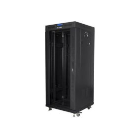   Lanberg FF01-6627-12BL 19" 27U SZÉL:600mm MÉLY:600mm MAG:1431mm lapraszerelt LCD üvegajtós fekete álló rack szekrény