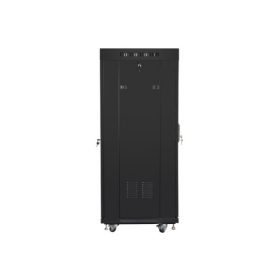   Lanberg FF01-6627-12BL 19" 27U SZÉL:600mm MÉLY:600mm MAG:1431mm lapraszerelt LCD üvegajtós fekete álló rack szekrény