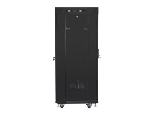 Lanberg FF01-6627-12BL 19" 27U SZÉL:600mm MÉLY:600mm MAG:1431mm lapraszerelt LCD üvegajtós fekete álló rack szekrény