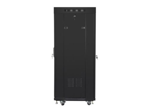Lanberg FF01-6627-12BL 19" 27U SZÉL:600mm MÉLY:600mm MAG:1431mm lapraszerelt LCD üvegajtós fekete álló rack szekrény