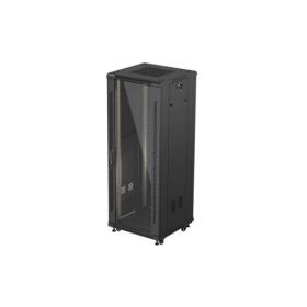   Lanberg FF01-6632-12B 19" 32U SZÉL:600mm MÉLY:600mm MAG:1603mm lapraszerelt üvegajtós fekete álló rack szekrény