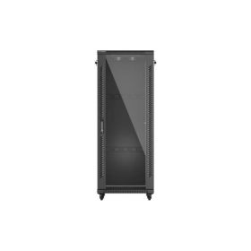   Lanberg FF01-6632-12B 19" 32U SZÉL:600mm MÉLY:600mm MAG:1603mm lapraszerelt üvegajtós fekete álló rack szekrény