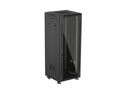 Lanberg FF01-6632-12B 19" 32U SZÉL:600mm MÉLY:600mm MAG:1603mm lapraszerelt üvegajtós fekete álló rack szekrény