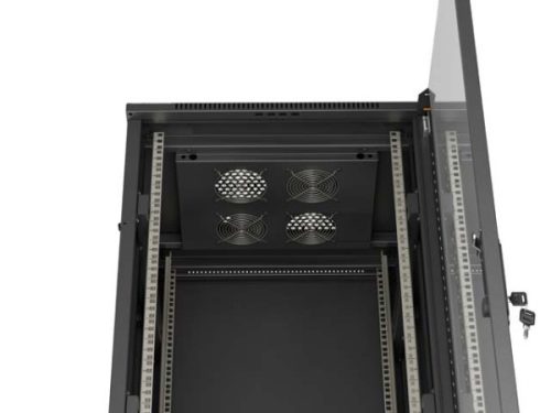 Lanberg FF01-6632-12B 19" 32U SZÉL:600mm MÉLY:600mm MAG:1603mm lapraszerelt üvegajtós fekete álló rack szekrény