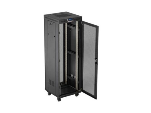 Lanberg FF01-6637-23BL 19" 37U SZÉL:600mm MÉLY:600mm MAG:1898mm lapraszerelt LCD hálós fémajtós fekete álló rack szekrény