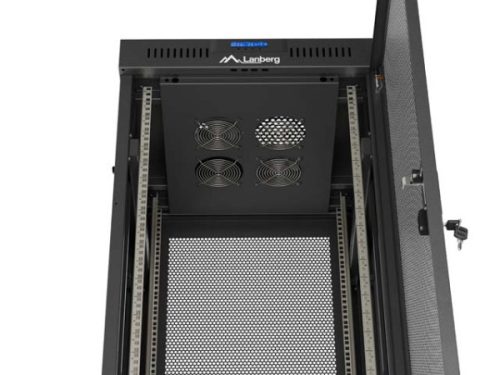 Lanberg FF01-6637-23BL 19" 37U SZÉL:600mm MÉLY:600mm MAG:1898mm lapraszerelt LCD hálós fémajtós fekete álló rack szekrény
