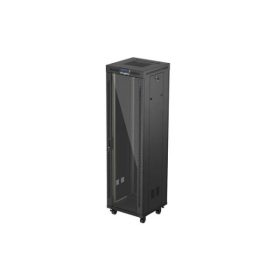   Lanberg FF01-6642-12BL 19" 42U SZÉL:600mm MÉLY:600mm MAG:2097mm lapraszerelt LCD üvegajtós fekete álló rack szekrény