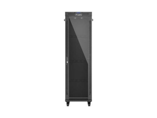 Lanberg FF01-6642-12BL 19" 42U SZÉL:600mm MÉLY:600mm MAG:2097mm lapraszerelt LCD üvegajtós fekete álló rack szekrény