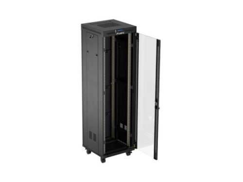 Lanberg FF01-6642-12BL 19" 42U SZÉL:600mm MÉLY:600mm MAG:2097mm lapraszerelt LCD üvegajtós fekete álló rack szekrény