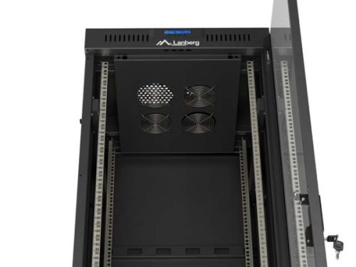 Lanberg FF01-6642-12BL 19" 42U SZÉL:600mm MÉLY:600mm MAG:2097mm lapraszerelt LCD üvegajtós fekete álló rack szekrény