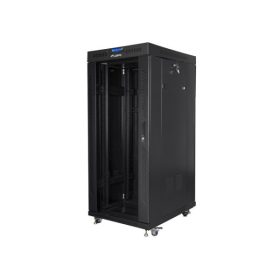   Lanberg FF01-6827-12BL 19" 27U SZÉL:600mm MÉLY:800mm MAG:1431mm lapraszerelt LCD üvegajtós fekete álló rack szekrény
