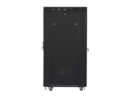 Lanberg FF01-6827-12BL 19" 27U SZÉL:600mm MÉLY:800mm MAG:1431mm lapraszerelt LCD üvegajtós fekete álló rack szekrény