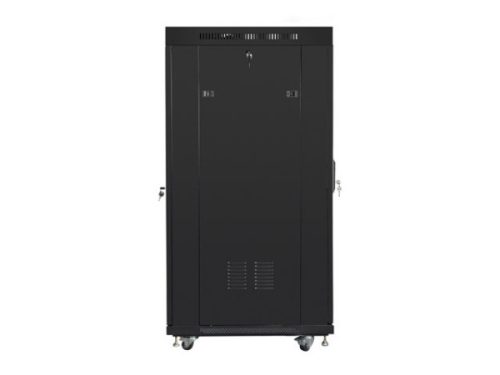 Lanberg FF01-6827-12BL 19" 27U SZÉL:600mm MÉLY:800mm MAG:1431mm lapraszerelt LCD üvegajtós fekete álló rack szekrény