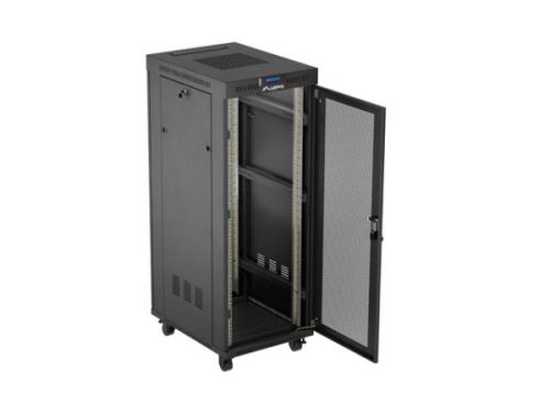 Lanberg FF01-6832-23BL 19" 32U SZÉL:600mm MÉLY:800mm MAG:1676mm lapraszerelt LCD hálós fémajtós fekete álló rack szekrény