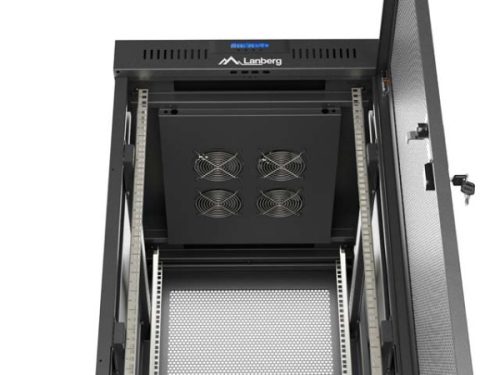 Lanberg FF01-6832-23BL 19" 32U SZÉL:600mm MÉLY:800mm MAG:1676mm lapraszerelt LCD hálós fémajtós fekete álló rack szekrény