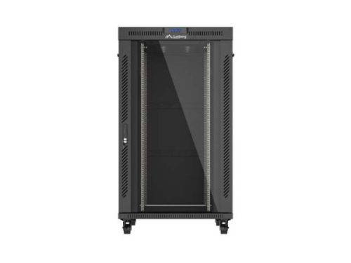 Lanberg FF01-8027-12BL 19" 27U SZÉL:800mm MÉLY:1000mm MAG:1461mm lapraszerelt LCD üvegajtós fekete szerver szekrény