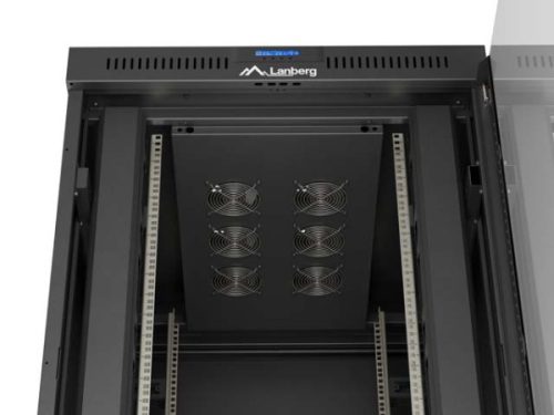 Lanberg FF01-8027-12BL 19" 27U SZÉL:800mm MÉLY:1000mm MAG:1461mm lapraszerelt LCD üvegajtós fekete szerver szekrény