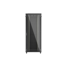   Lanberg FF01-8042-12B 19" 42U SZÉL:800mm MÉLY:1000mm MAG:2047mm lapraszerelt üvegajtós fekete szerver szekrény