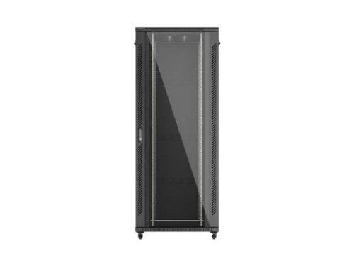 Lanberg FF01-8042-12B 19" 42U SZÉL:800mm MÉLY:1000mm MAG:2047mm lapraszerelt üvegajtós fekete szerver szekrény