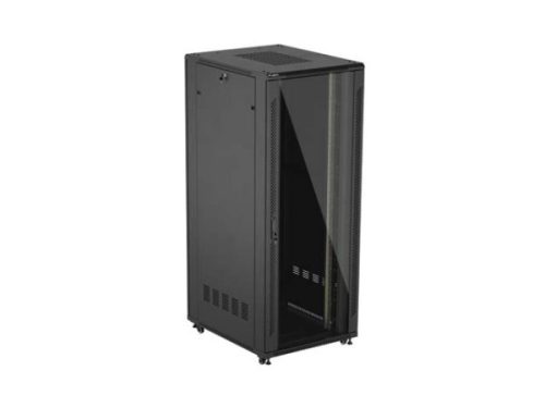Lanberg FF01-8042-12B 19" 42U SZÉL:800mm MÉLY:1000mm MAG:2047mm lapraszerelt üvegajtós fekete szerver szekrény