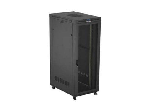 Lanberg FF01-8242-23BL 19" 42U SZÉL:800mm MÉLY:1200mm MAG:2127mm lapraszerelt LCD hálós fémajtós fekete álló rack szekrény