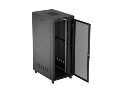 Lanberg FF01-8242-23BL 19" 42U SZÉL:800mm MÉLY:1200mm MAG:2127mm lapraszerelt LCD hálós fémajtós fekete álló rack szekrény