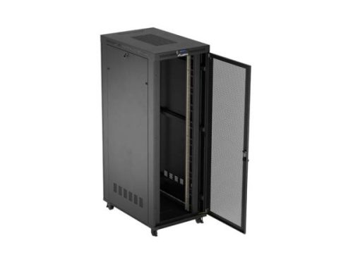 Lanberg FF01-8247-23BL 19" 47U SZÉL:800mm MÉLY:1200mm MAG:2343mm lapraszerelt LCD hálós fémajtós fekete szerver szekrény