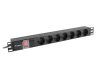 Lanberg PDU-07F-0200-BK 19" 1U 7xSchuko aljzat Schuko csatlakozóvéggel 2m túlfeszültségvédett elosztósor kapcsolóval