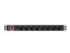 Lanberg PDU-08F-0200-BK 19" 1U 8xSchuko aljzat Schuko csatlakozóvéggel 2m fekete elosztósor kapcsolóval