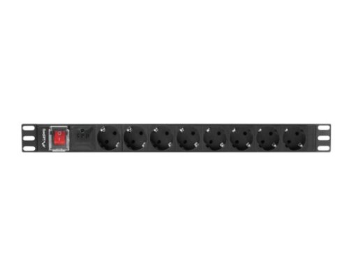 Lanberg PDU-08F-0200-BK 19" 1U 8xSchuko aljzat Schuko csatlakozóvéggel 2m fekete elosztósor kapcsolóval
